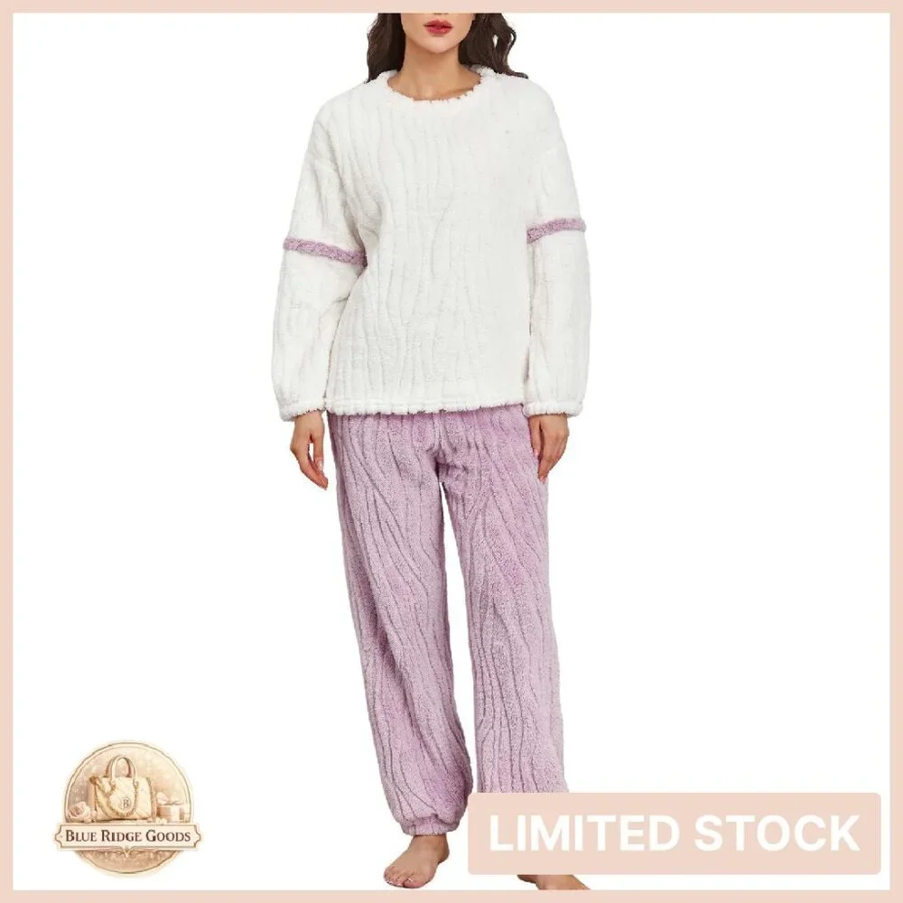 Cozy Winter Fleece Pajama Set Long Sleeve Sherpa Sleepwear Lounge Wear